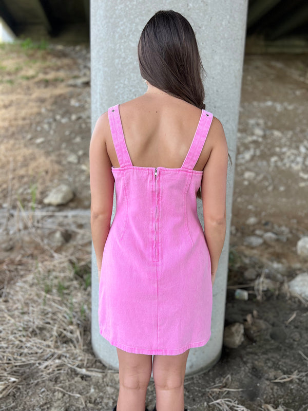 pink denim dress